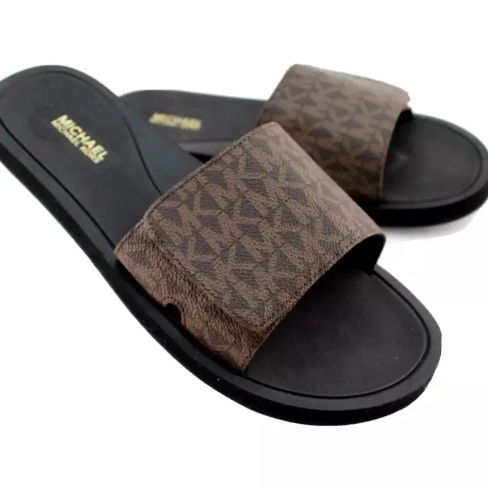 Michael Kors Wade Adjustable Slide Sandal Brown Logo Canvas NEW Sz 8 - Picture 3 of 8